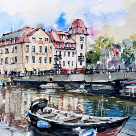 Eine Malerei des Hotels am Alten Strom